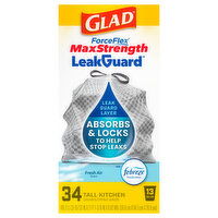 Glad Max Strength 13 Gallon Tall Kitchen Drawstring Bags - 34 Each