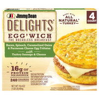Jimmy Dean Bacon, Spinach, Caramelized Onion and Parmesan Egg Frittatas with Turkey Sausage and Cheese Egg'wich