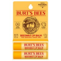 Burt's Bees Lip Balm, Beeswax - 2 Each