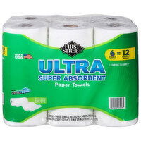 First Street Paper Towels, Super Absorbent, Double Rolls, Two-Ply, 6 Each