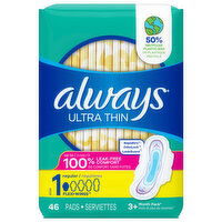 Always Pads, Ultra Thin, Flexi-Wings, Regular, Size 1, 46 Each