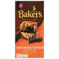 Baker's Baking Bar, Premium, Unsweetened Chocolate, 100% Cacao, 4 Ounce