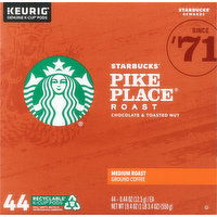 Starbucks Coffee, Ground, Medium Roast, Pike Place Roast, K-Cup Pods, 44 Each