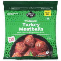 First Street Meatballs, Turkey, Traditional, Family Size - 20 Ounce