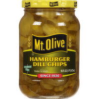 Mt Olive Pickles, Hamburger Dill Chips, 16 Fluid ounce