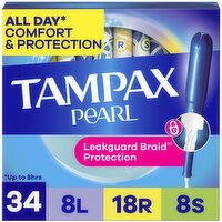 Tampax Pearl Tampons Multipack with LeakGuard Braid, Light/Regular/Super - 34 Each