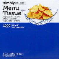 Simply Value Menu Tissue, Microwaveable, 1000 Each