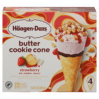 Haagen-Dazs Ice Cream, Strawberry, Butter Cookie Cone - 4 Each