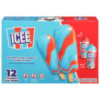 Icee Frozen Ice Pops, Red Cherry & Blue Raspberry, Swirled, 12 Each