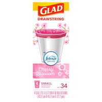 Glad Trash Bags, Drawstring, Small, Cherry Blossom, 4 Gallon - 34 Each