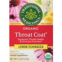 Traditional Medicinals Herbal Supplement, Organic, Lemon Echinacea, Throat Coat, Tea Bags - 16 Each