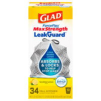 Glad Max Strength Leak Guard Tall Kitchen 13 Gallon Sunshine Lemon Scent Drawstring Bags - 34 Each