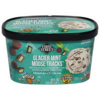 First Street Ice Cream, Premium, Glacier Mint Moose Tracks - 48 Fluid ounce