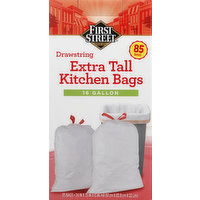 First Street Kitchen Bags, Drawstring, Extra Tall, 16 Gallon - 85 Each