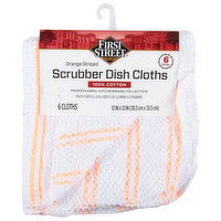 First Street Dish Cloths, Scrubber, Orange Striped - 6 Each