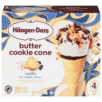 Haagen-Dazs Ice Cream, Vanilla, Butter Cookie Cone - 4 Each