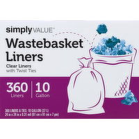 Simply Value Wastebasket Liners, Clear, with Twist Ties, 10 Gallon - 360 Each