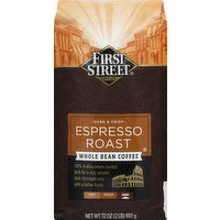 First Street Coffee, Whole Bean, Espresso Roast, Dark & Crisp - 32 Ounce