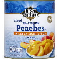 First Street Peaches, Yellow Cling, Extra Light Syrup, Sliced, 106 Ounce