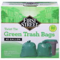 First Street Green Trash Bags, Twist Tie, 45 Gallon - 80 Each