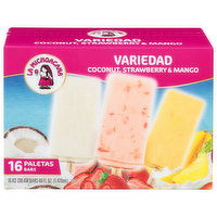 La Michoacana Ice Cream Bars, Coconut, Strawberry & Mango - 16 Each