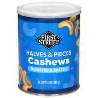 First Street Halves & Pieces Roasted & Salted Cashews - 14 Ounce