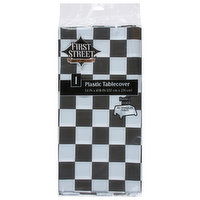 First Street Plastic Tablecover, Black Check, 54 Inch - 1 Each