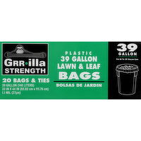 Grrilla Strength Lawn & Leaf Bags, Plastic, Bags & Ties, 39 Gallon - 20 Each