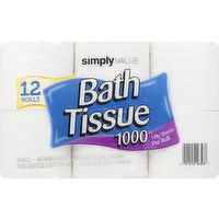 Simply Value Bathroom Tissue, 1000, 1 Ply, 12 Each