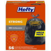 Hefty Trash Bags, Drawstring, Multipurpose, Large, 30 Gallon, Mega Pack - 56 Each