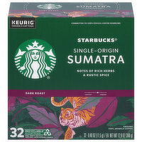 Starbucks Coffee, 100% Arabica, Ground, Dark Roast, Single-Origin Sumatra, K-Cup Pods - 32 Each