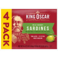 King Oscar Sardines, Wild Caught, 4 Pack, 15 Ounce