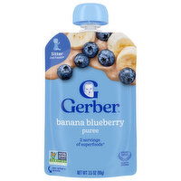 Gerber Puree, Banana Blueberry, Sitter 2nd Foods - 3.5 Ounce