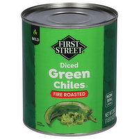 First Street Green Chiles, Fire Roasted, Diced, Mild - 28 Ounce