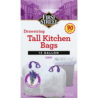 First Street Tall Kitchen Bags, Drawstring, Scented, Fresh Lavender Scent, 13 Gallon - 90 Each