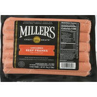 Miller's Beef Franks, Uncured, 28 Ounce