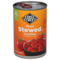 First Street Tomatoes, Sliced, Stewed - 14.5 Ounce