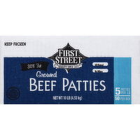 First Street Beef, Ground, Patties, 50 Each