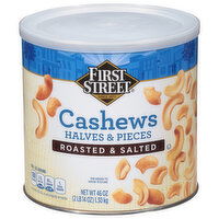 First Street Cashews, Roasted & Salted, Halves & Pieces - 46 Ounce