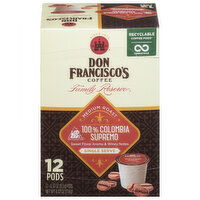 Don Francisco's Coffee, 100% Colombia Supremo, Medium Roast, Single Serve, Pods - 12 Each