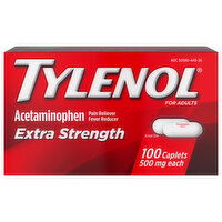 Tylenol Caplets for Adults Extra Strength 500 mg Pain Reliever/Fever Reducer - 100 Each