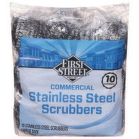 First Street Stainless Steel Scrubbers, Commercial, Large Size - 10 Each