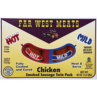 Far West Meats Chicken Sausage, Smoked, Hot/Mild, Twin Pack, 40 Ounce