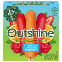 Outshine Fruit Ice Pops, No Sugar Added, Strawberry/Tangerine/Raspberry, Assorted - 12 Each