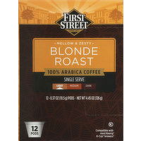 First Street Coffee, 100% Arabica, Light, Blonde Roast, Single Serve, Pods - 12 Each