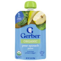 Gerber Puree, Pear Spinach, Sitter 2nd Foods - 3.5 Ounce