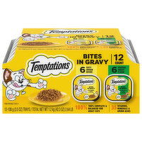 Temptations Food for Cats, Tasty Chicken Entree/Seafood Medley Flavor, Bites in Gravy, Adult 1+ - 12 Each