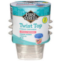 First Street Storage Containers, Small Round, Twist Top, 3 Count - 3 Each