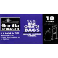 Grrilla Strength Bags & Ties, Trash Compactor, Plastic, 18 Gallon - 12 Each