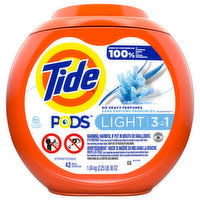 Tide Detergent, Light, 3 in 1, Pacs - 42 Each